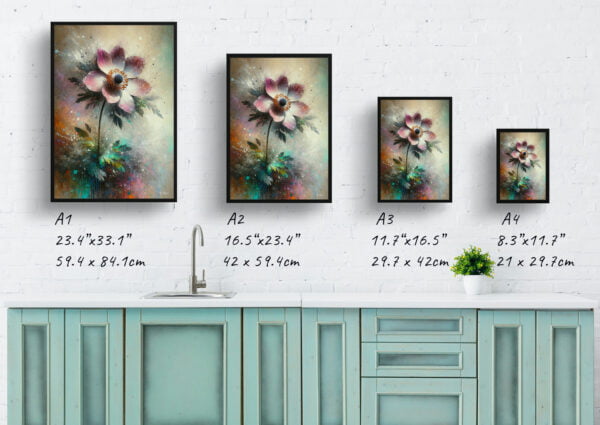 oil whimsical flowers windfloweranemone print size comparison