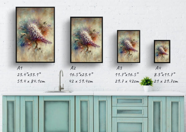 oil whimsical flowers wisteriafabaceae print size comparison