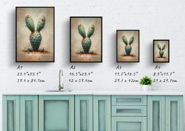 oil whimsical home plants bunny ears cactusopuntia microdasys print size comparison