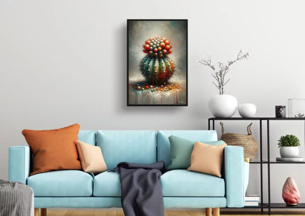 Dwarf Turks Cap Cactus (Melocactus matanzanus) Oil Painting Style Art Print - Whimsical Painting Framed Plant Wall Art - Image 2