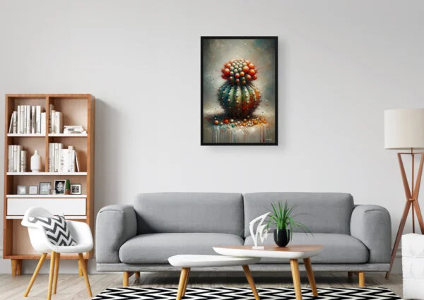 Dwarf Turks Cap Cactus (Melocactus matanzanus) Oil Painting Style Art Print - Whimsical Painting Framed Plant Wall Art - Image 3