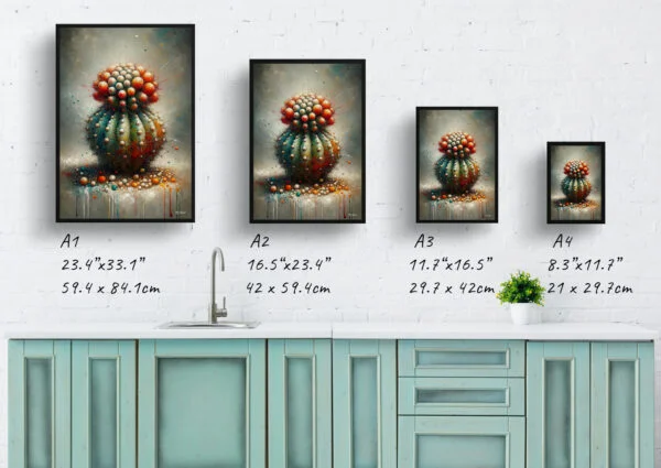 Dwarf Turks Cap Cactus (Melocactus matanzanus) Oil Painting Style Art Print - Whimsical Painting Framed Plant Wall Art - Image 4