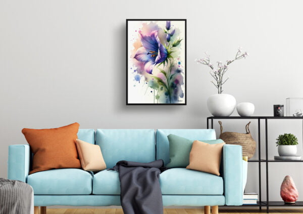 watercolour blotted flowers bellflowercampanula living room