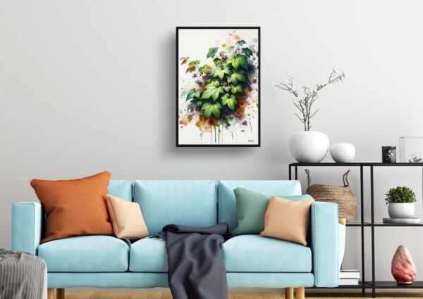 watercolour blotted flowers big leaved pepper vineampelopsis megalophylla living room