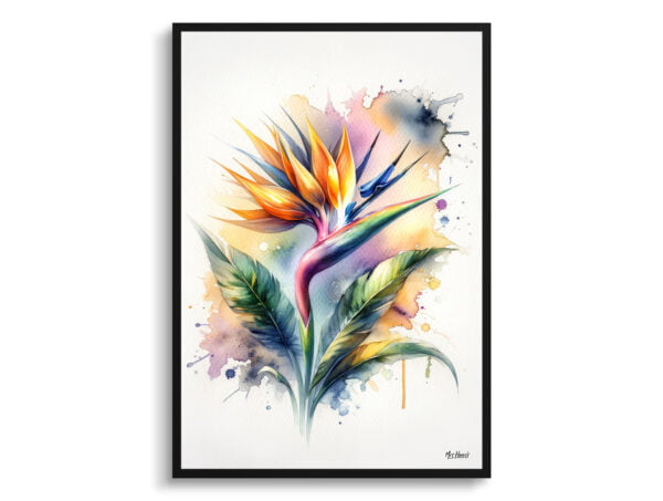 watercolour blotted flowers bird of paradisestrelitzia front view