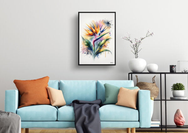 watercolour blotted flowers bird of paradisestrelitzia living room