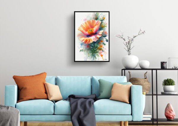 watercolour blotted flowers california poppyeschscholzia living room