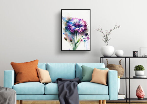 watercolour blotted flowers cornflowercentaurea cyanus living room