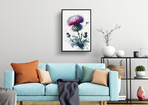 watercolour blotted flowers cotton thistleonopordum living room