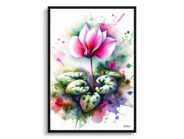 Cyclamen Persicum (Cyclamen) Watercolour Botanical Art Print - Blotted Painting Framed Plant Wall Art