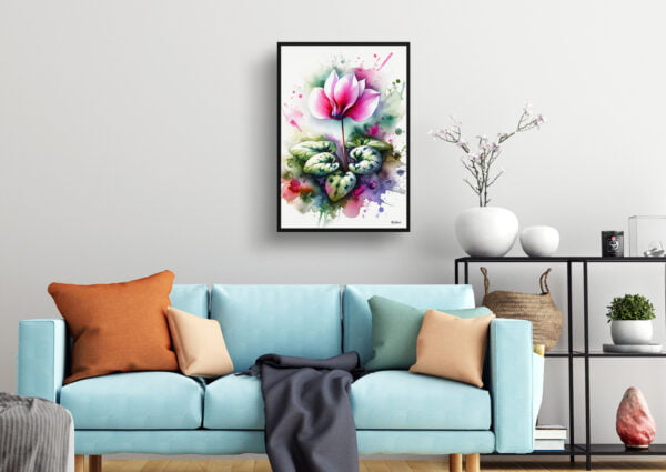 Cyclamen Persicum (Cyclamen) Watercolour Botanical Art Print - Blotted Painting Framed Plant Wall Art - Image 2