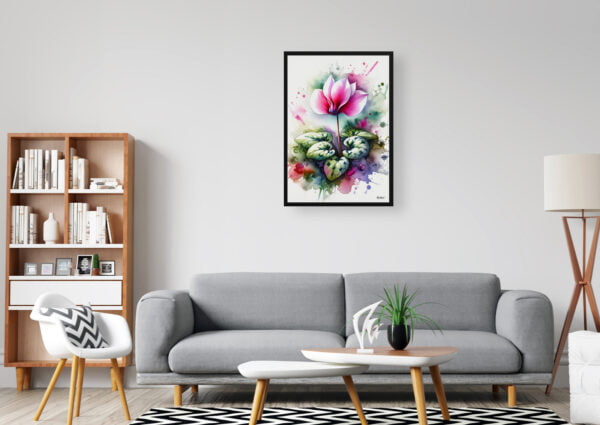 Cyclamen Persicum (Cyclamen) Watercolour Botanical Art Print - Blotted Painting Framed Plant Wall Art - Image 3