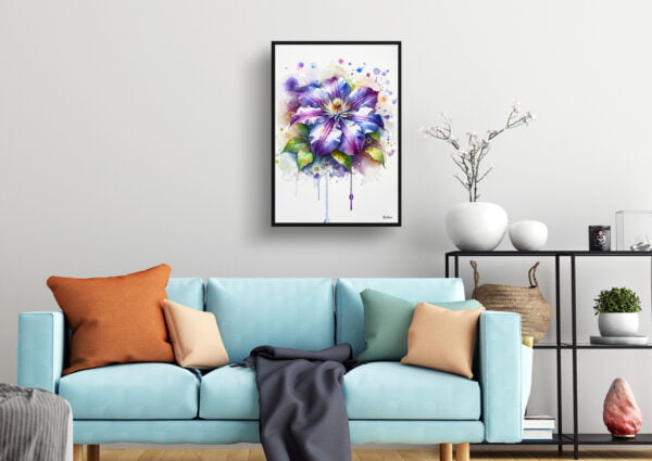 watercolour blotted flowers leather flowerclematis living room