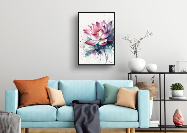 watercolour blotted flowers lotusnelumbo nucifera living room