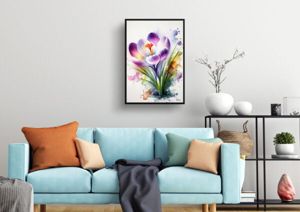 watercolour blotted flowers meadow saffroncrocus living room