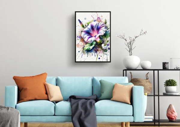 Morning Glory (Ipomoea purpurea) Watercolour Botanical Art Print - Blotted Painting Framed Plant Wall Art - Image 2