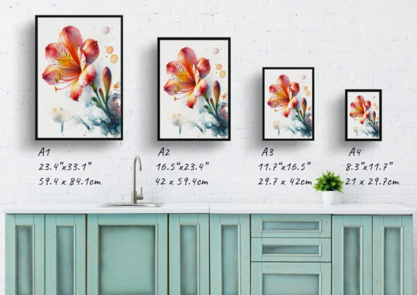 watercolour blotted flowers natal lilyclivia print size comparison