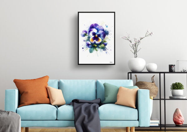 watercolour blotted flowers pansyviola x wittrockiana living room