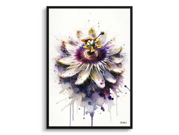 watercolour blotted flowers passion flowerpassiflora front view