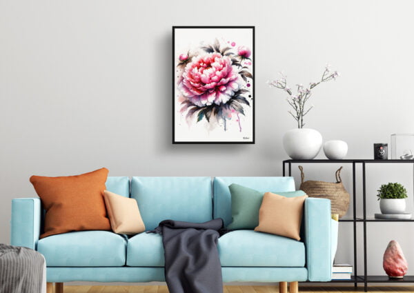 watercolour blotted flowers peonypaeonia living room