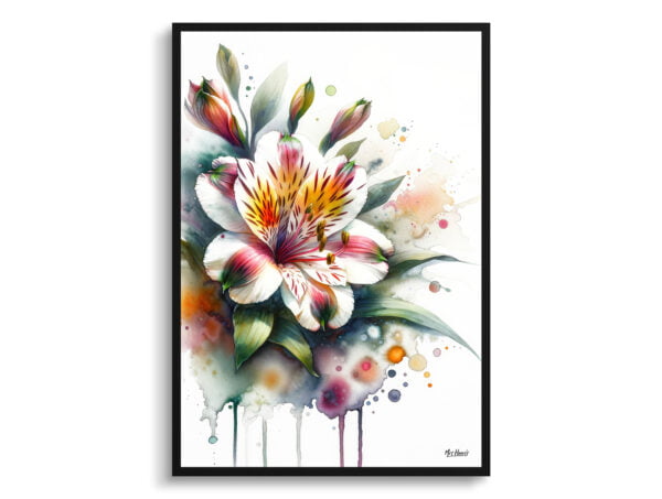 Peruvian Lily of the Incas (Alstroemeria) Watercolour Botanical Art Print - Blotted Painting Framed Plant Wall Art