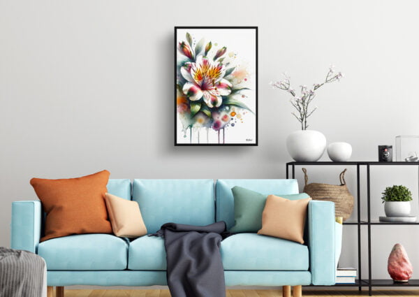 Peruvian Lily of the Incas (Alstroemeria) Watercolour Botanical Art Print - Blotted Painting Framed Plant Wall Art - Image 2