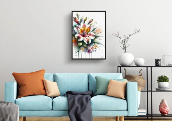 watercolour blotted flowers peruvian lily of the incasalstroemeria living room