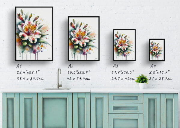 Peruvian Lily of the Incas (Alstroemeria) Watercolour Botanical Art Print - Blotted Painting Framed Plant Wall Art - Image 4