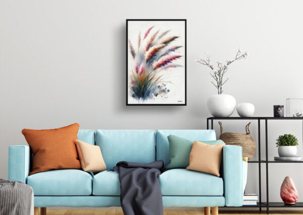 watercolour blotted flowers pink muhly grassmuhlenbergia living room