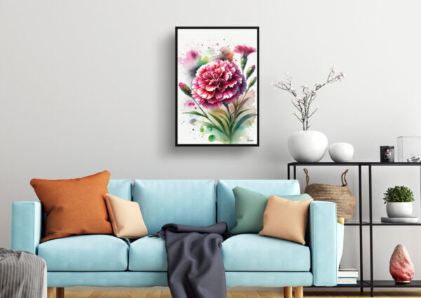 watercolour blotted flowers pinksdianthus living room