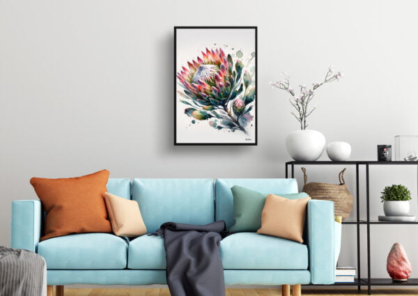 watercolour blotted flowers proteassugarbushes living room