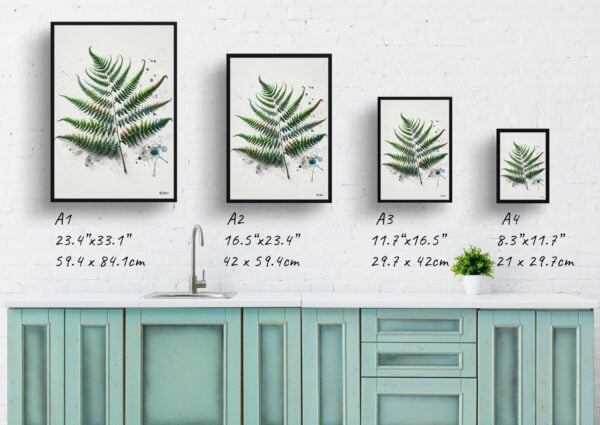 watercolour blotted flowers sensitive fernonoclea print size comparison