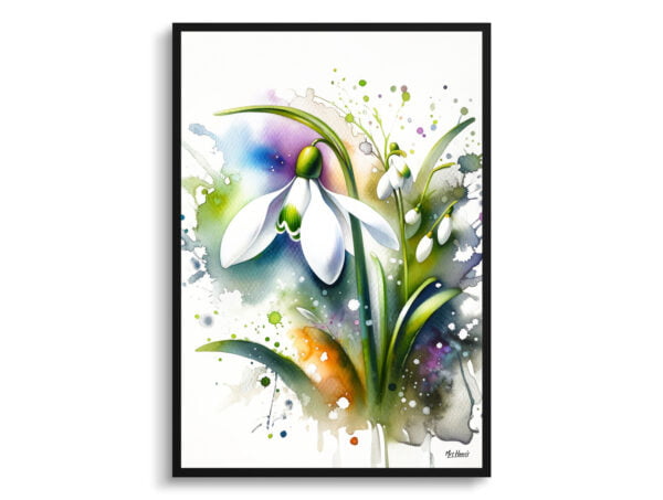 watercolour blotted flowers snowdropgalanthus front view