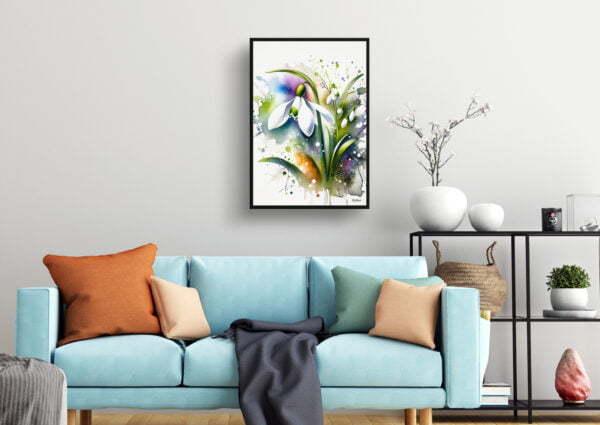 watercolour blotted flowers snowdropgalanthus living room