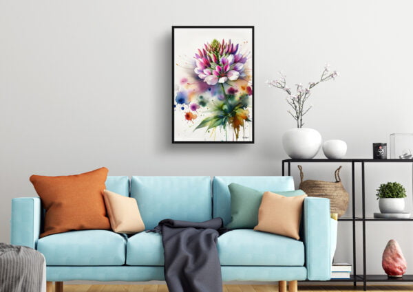 watercolour blotted flowers spider flowercleome living room