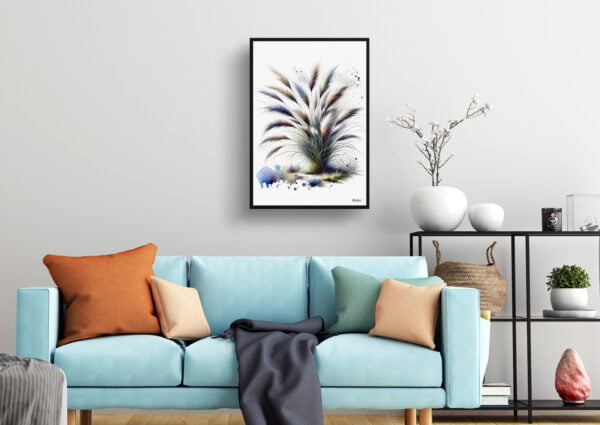 watercolour blotted flowers stipa ichujarava ischu living room