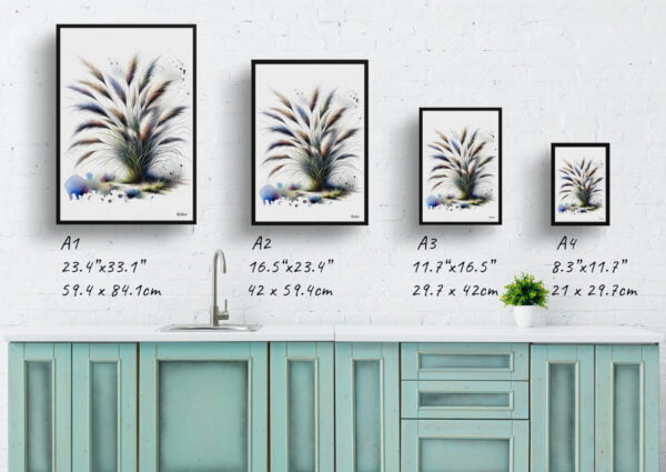 watercolour blotted flowers stipa ichujarava ischu print size comparison