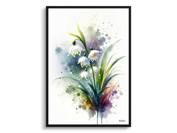 watercolour blotted flowers summer snowflakeleucojum aestivum front view