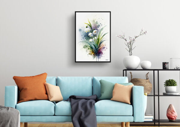 watercolour blotted flowers summer snowflakeleucojum aestivum living room