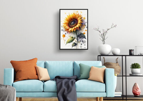 watercolour blotted flowers sunflowerhelianthus annuus living room