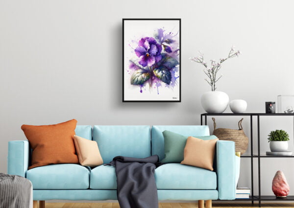 watercolour blotted flowers sweet violetviola odorata living room