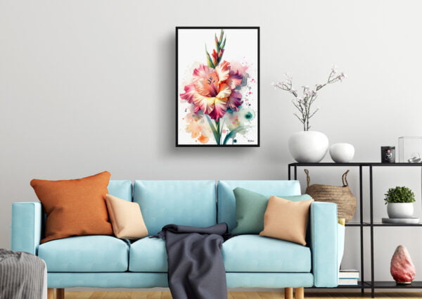 watercolour blotted flowers sword liliesgladiolus living room