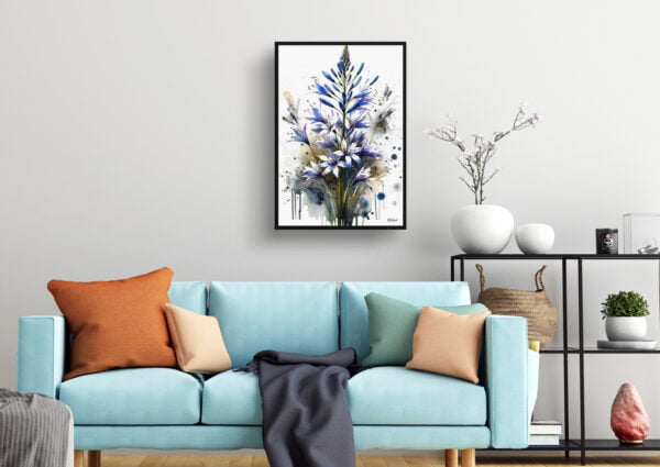 watercolour blotted flowers wild hyacinthscamassia leichtlinii living room