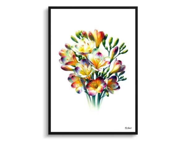 Cape-cowslip (Freesia) Watercolour Painting Style Art Print - Illustration Framed Plant Wall Art