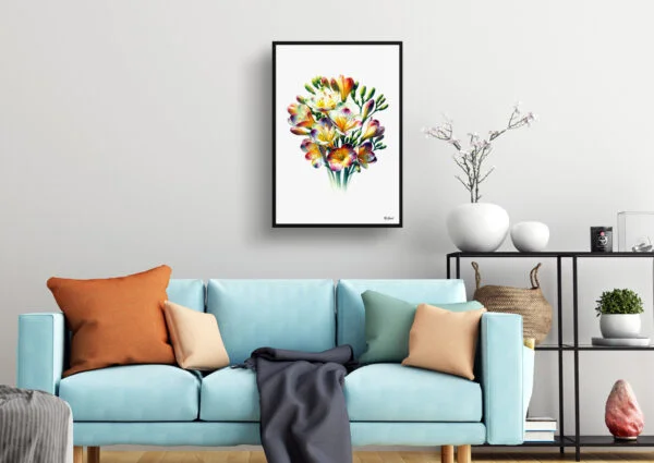 Cape-cowslip (Freesia) Watercolour Painting Style Art Print - Illustration Framed Plant Wall Art - Image 2