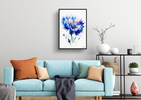 watercolour realist flowers cornflowercentaurea cyanus living room