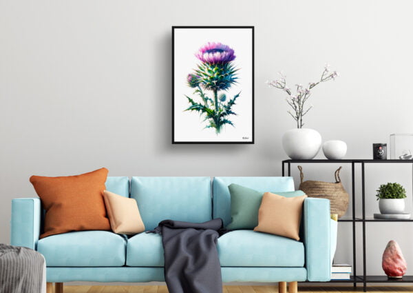 watercolour realist flowers cotton thistleonopordum living room