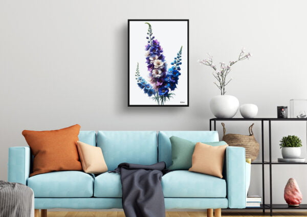 watercolour realist flowers delphiniumlarkspur living room