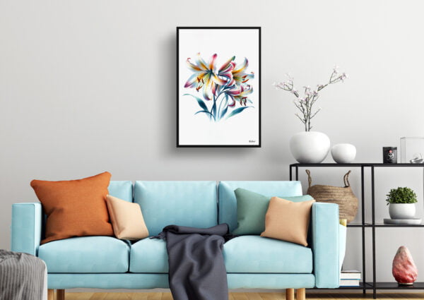 watercolour realist flowers fawn lilieserythronium living room