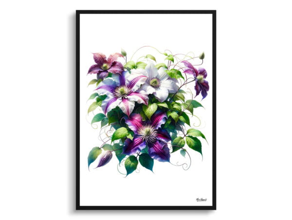 watercolour realist flowers leather flowerclematis front view